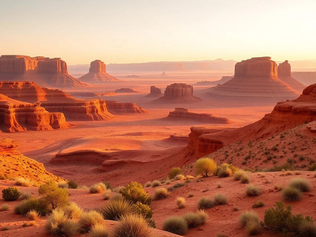 Wide view of red sandstone desert terrain near St. George, Utah