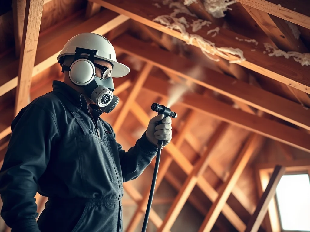 Insulation technician spraying closed-cell foam in an attic near St. George, Utah